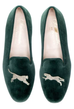 Women Stubbs & Wootton Cheetah Evergreen Velvet Slipper (Women)