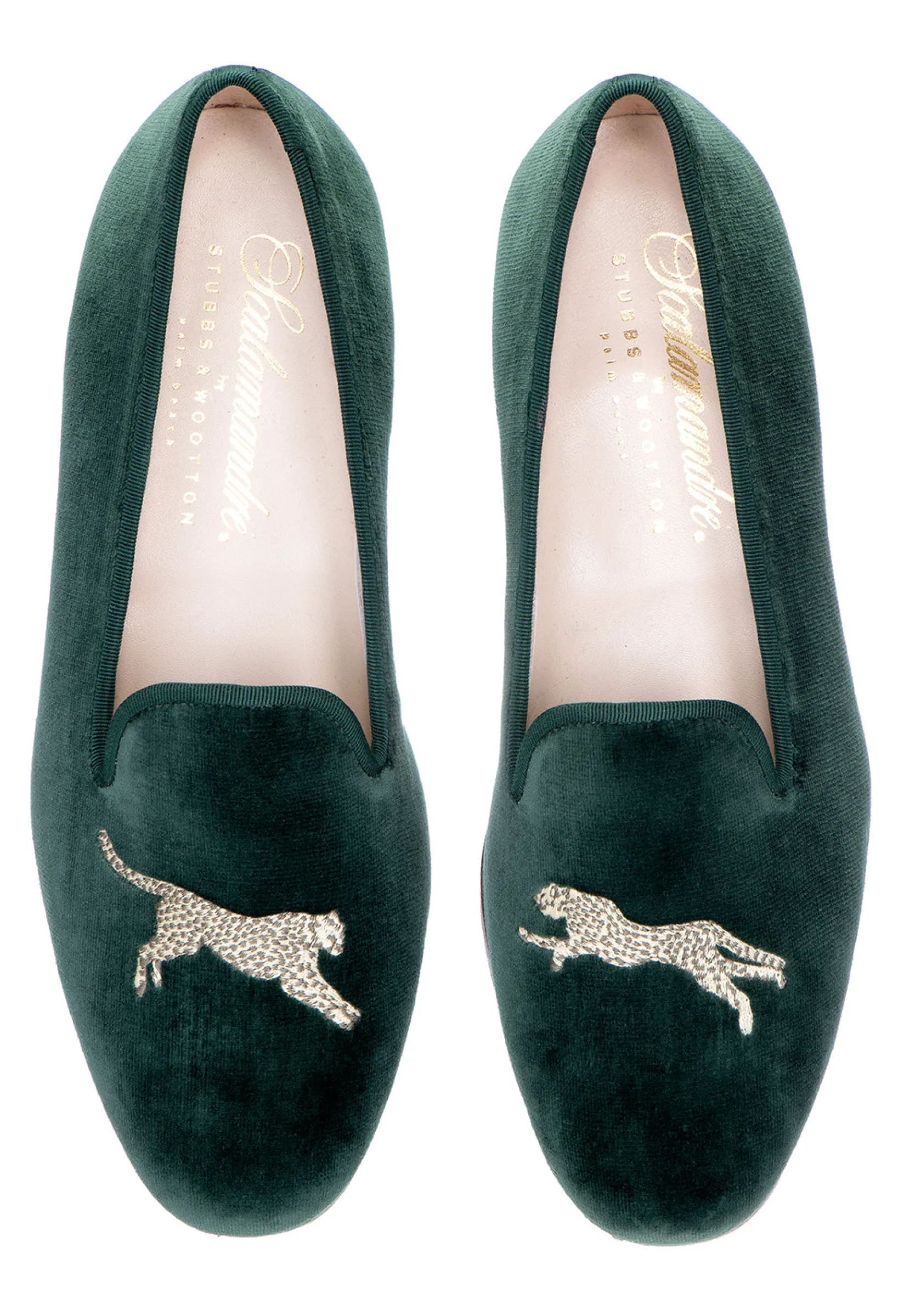 Women Stubbs & Wootton Cheetah Evergreen Velvet Slipper (Women)