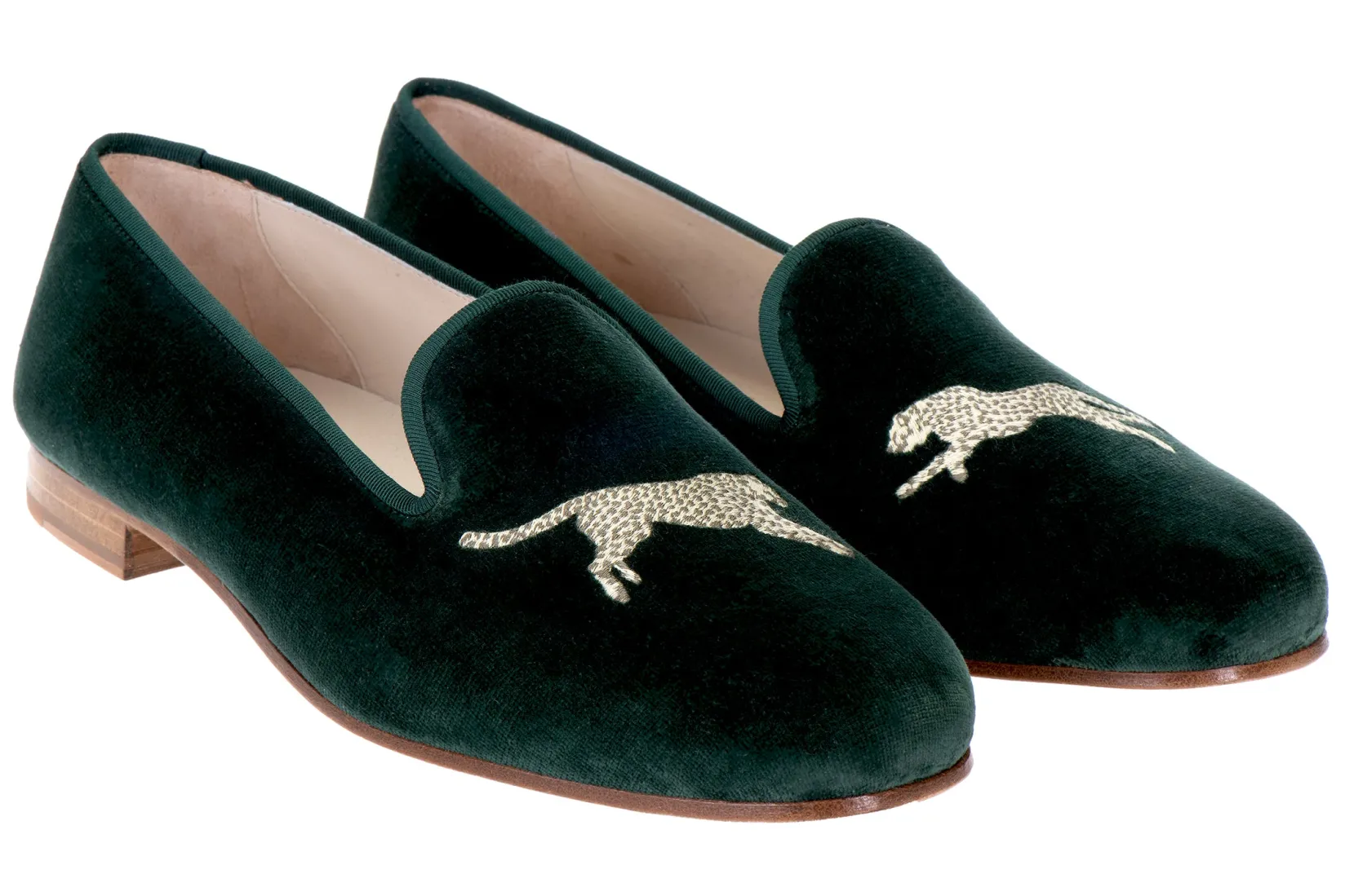 Women Stubbs & Wootton Cheetah Evergreen Velvet Slipper (Women)