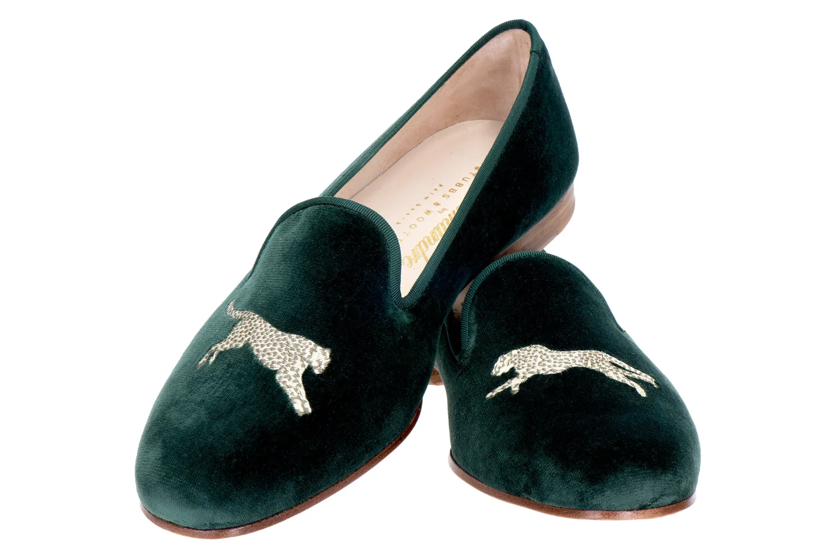Women Stubbs & Wootton Cheetah Evergreen Velvet Slipper (Women)