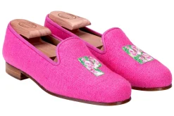 Women Stubbs & Wootton PB Fuchsia Linen Slipper (Women)