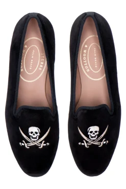 Stubbs & Wootton Skull Velvet Slipper (Wide)
