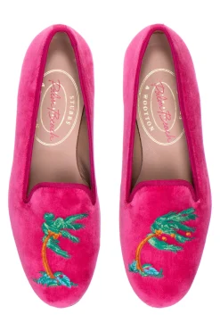 Women Stubbs & Wootton Storm Magenta Velvet Slipper (Women)