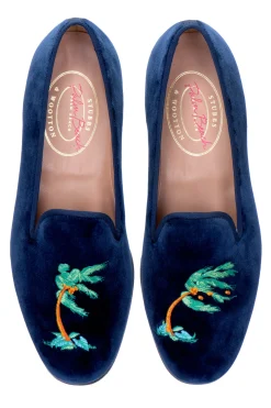 Stubbs & Wootton Storm Navy Velvet Slipper (Men)