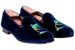 Stubbs & Wootton Storm Navy Velvet Slipper (Men)