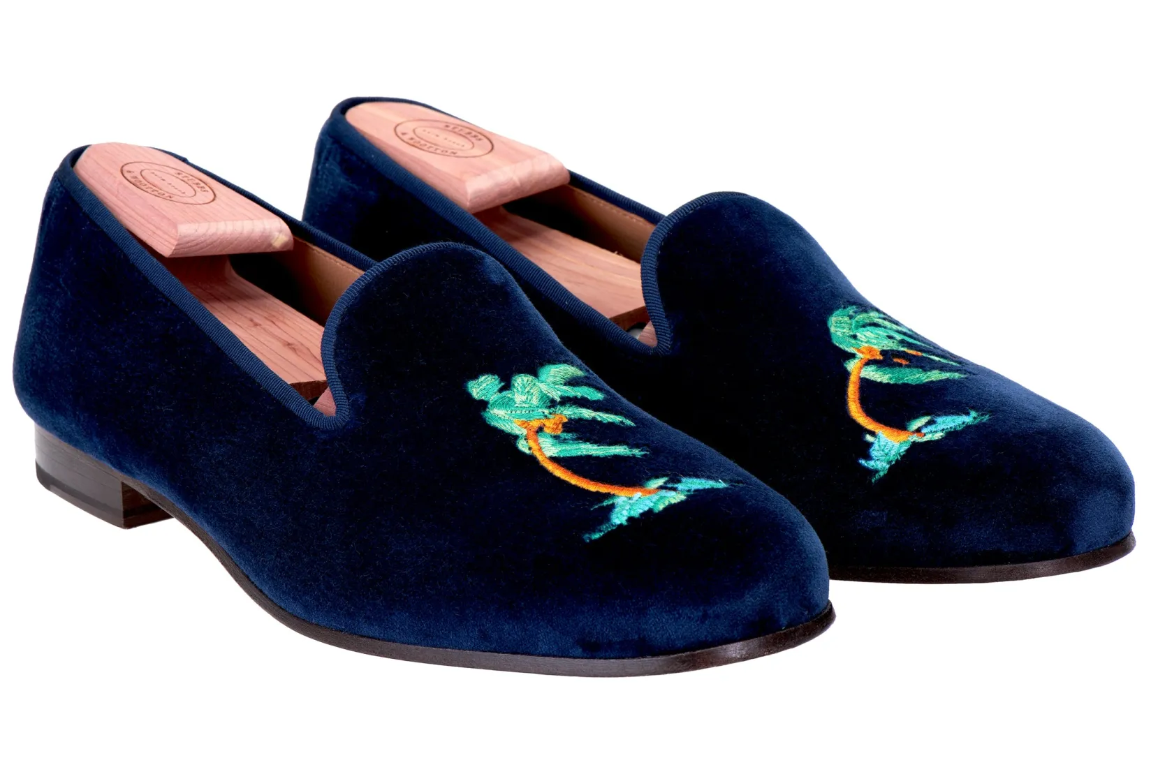 Stubbs & Wootton Storm Navy Velvet Slipper (Men)