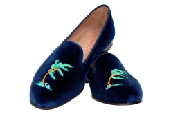 Stubbs & Wootton Storm Navy Velvet Slipper (Men)