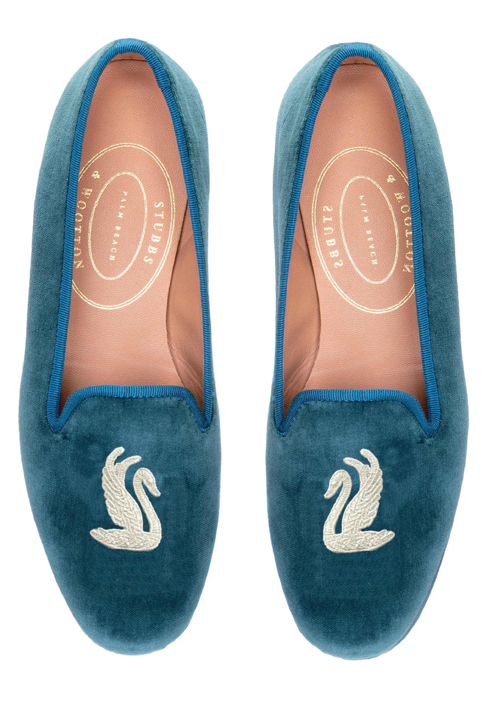 Stubbs & Wootton Swans Teal Velvet Slipper (Men)