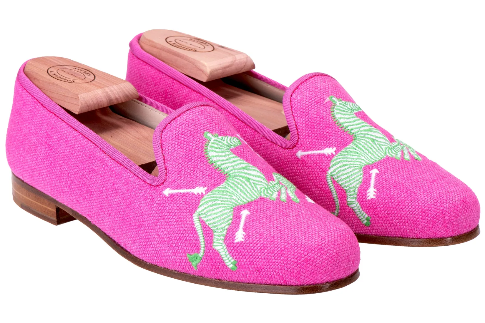 Women Stubbs & Wootton Zebras Fuchsia Linen Slipper (Women)